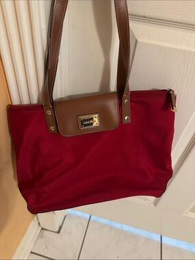 Calvin Klein Crimson Tote with Brown Trim